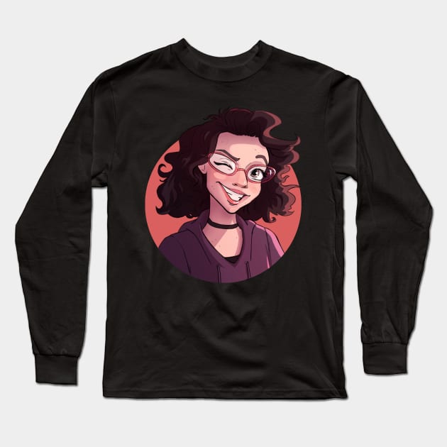 Curly Hair and Freckles Giving a Wink Long Sleeve T-Shirt by PaperRain